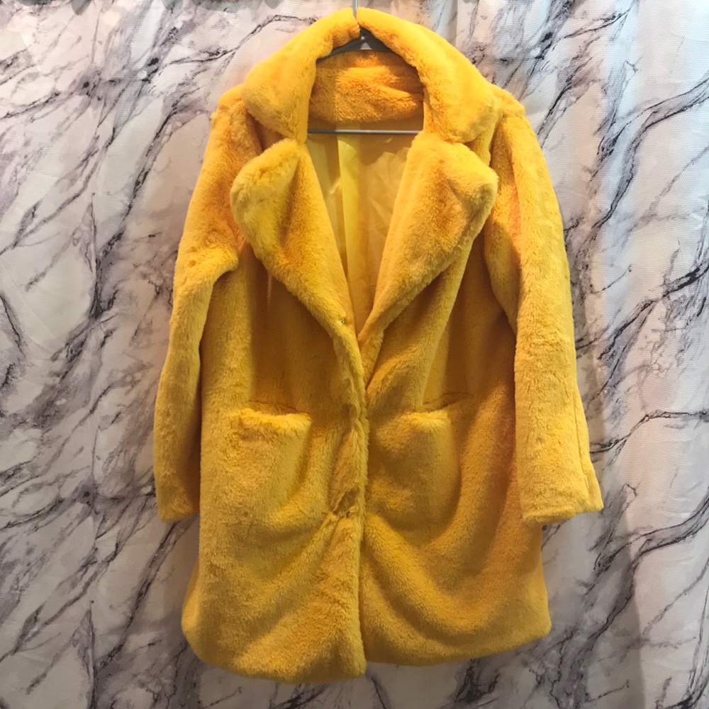 Fluffy yellow fashion coat